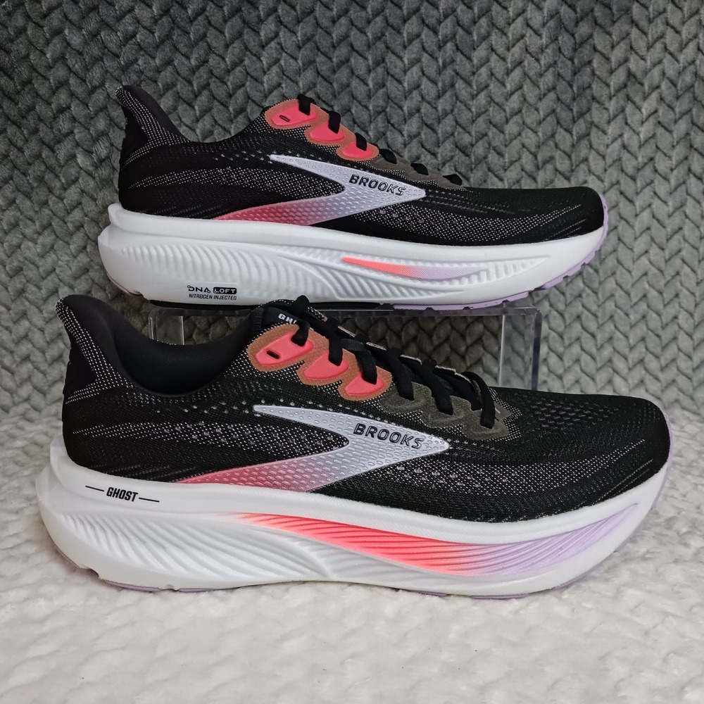 Brooks Ghost 17 Women's Walking Running Sneaker Shoes Black Purple Coral Size 10